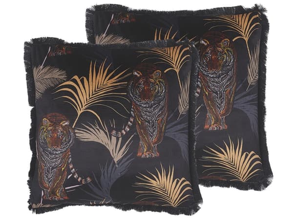 Pyntepuder Sort Beige Orange Multifarvet Polyester Skum 45 x 45 cm Palmeblads Mønster Tiger Tryk Moderne Retro Sofapuder Tilbehør til Stue