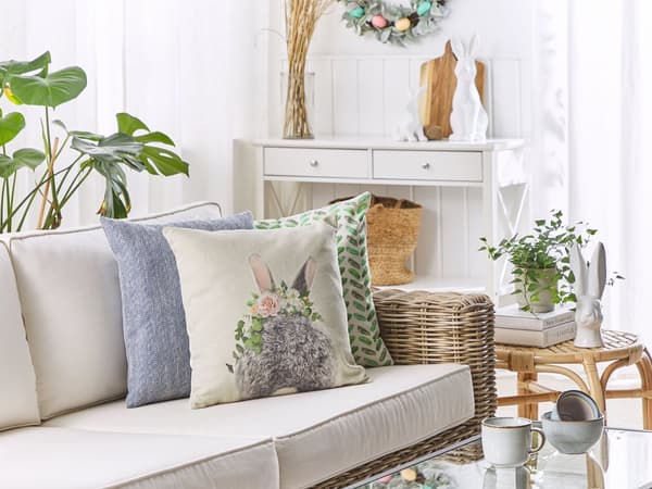 Pyntepuder Beige Grå Bomuld 45 x 45 cm Små Firkantede Mønstret Puder med Blomster Påskehare Design Sofapuder til Stuen Sengen Tilbehør
