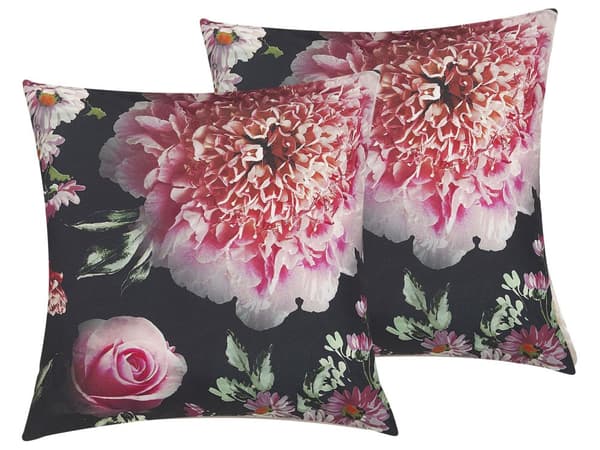 Sæt med 2 Dekorative Puder Flerfarvet Blomsterprint Firkantet 45 x 45 cm Moderne Tilbehør