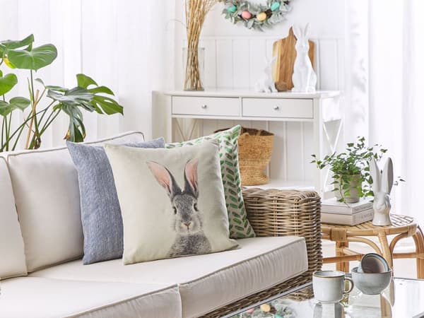 Pyntepuder Grå Beige Polyester Bomuld 45 x 45 cm Små Flotte Firkantede Sofapuder med Kanin Tryk til Stue Sofa Tilbehør Soveværelse Påske Dekor
