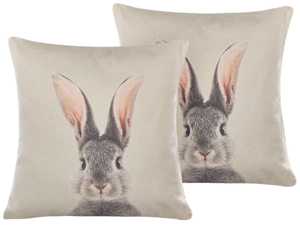 Pyntepuder Grå Beige Polyester Bomuld 45 x 45 cm Små Flotte Firkantede Sofapuder med Kanin Tryk til Stue Sofa Tilbehør Soveværelse Påske Dekor