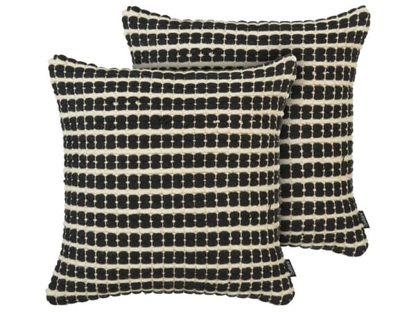 Sæt med 2 pyntepuder sort og hvid bomuldsstof og polyester fyld 45 x 45 cm blødt tern gitter mønster dekor med aftagelige betræk