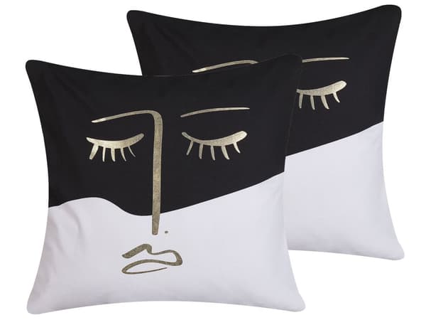 Pyntepuder Sort og Hvid Flerfarvet Bomuld og Polyester Stof 2er sæt 45 x 45 cm Abstrakt Ansigtsmotiv Aftageligt Betræk tilbehør til hjemmet