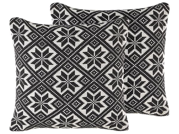 Pyntepuder Sort/Hvid Bomuldsstof og Polyester sæt af 2 45 x 45 cm Bløde Små Tilbehør Dekor til Stue Sofa Soveværelse Seng Aftagelige Betræk
