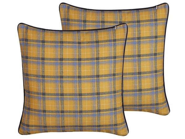 Pyntepuder Gul Flerfarvet Polyester Sæt 45 x 45 cm Små Firkantede Ternede Puder til Sofa og Sengen i Moderne Retro Soveværelse Stue Dekor