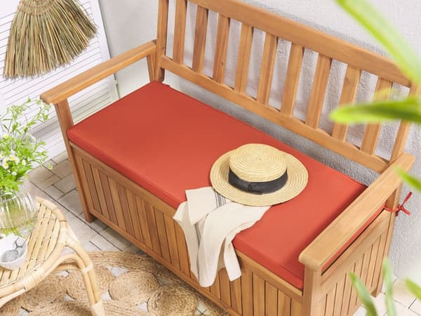 Pehmuste puutarhapenkille tummanpunainen 108 x 45 cm polyesteri suorakulmio vetoketjullinen nauhat moderni