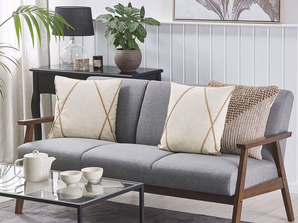 Koristetyyny beige polyesteri 45 x 45 cm irrotettavalla päällisellä 2 kpl