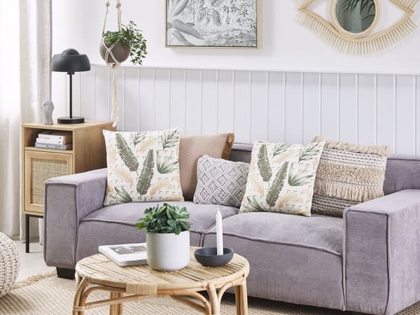 Pyntepuder Grøn Beige Polyester Bomuld Sæt 45 x 45 cm Små Firkantede Sofapuder til Stue Seng Bladmønster Moderne Soveværelse Indretning