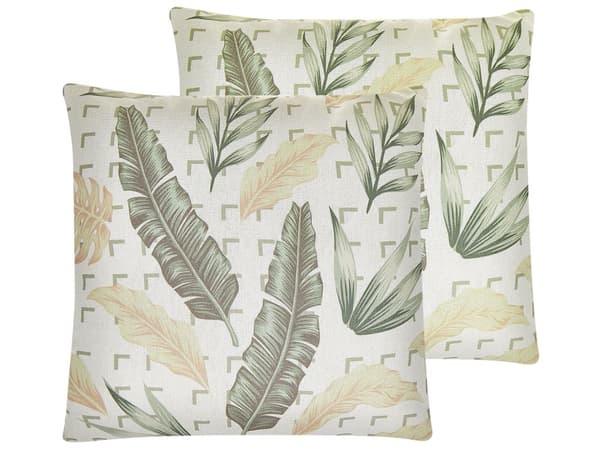 Pyntepuder Grøn Beige Polyester Bomuld Sæt 45 x 45 cm Små Firkantede Sofapuder til Stue Seng Bladmønster Moderne Soveværelse Indretning