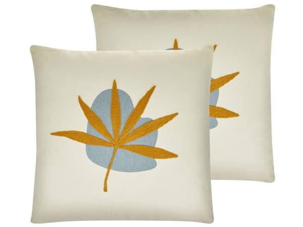Pyntepuder Beige Orange Polyester Bomuld Sæt 45 x 45cm Små Firkantede Mønstret Blad Puder til Sofa og Sengen i Boho Aftagelige Betræk Tilbehør