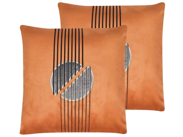 Sæt med 2 Puder Orange Velour 45 x 45 cm Geometrisk mønster Stue Soveværelse
