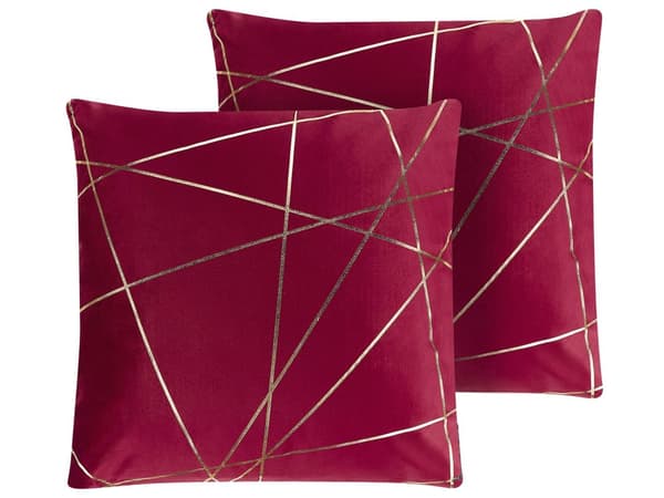 Pyntepuder Rød Guld Velour Sæt 45 x 45 cm Små Firkantede Sofapuder til Stuen Strege Mønster Pude til Seng Moderne Retro Aftagelig Betræk