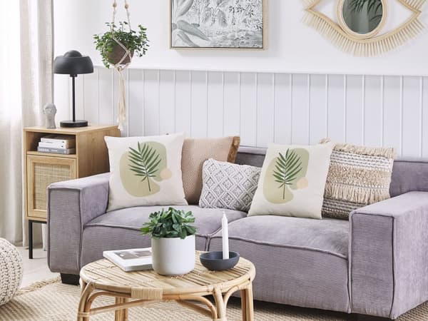 Moderne Pyntepude Grøn og Beige bomulds polyester sæt 45 x 45 cm med aftagelige Bladmønster betræk skjult Lynlåslukning Moderne Boho-stil