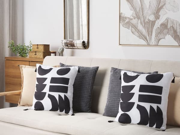 Koristetyyny 2 kpl mustavalkoinen geometrisella kuviolla 45 x 45 cm boho-tyyli
