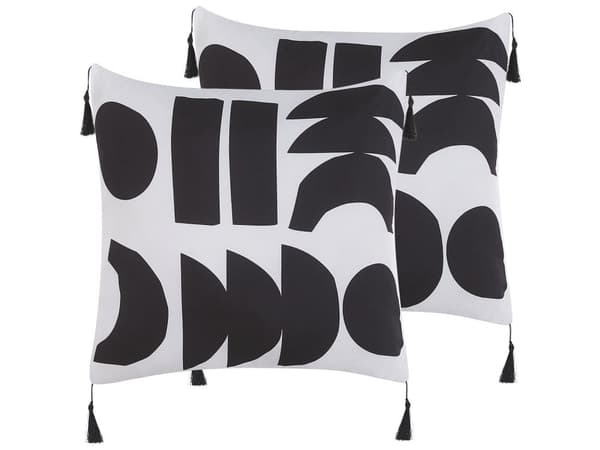 Koristetyyny 2 kpl mustavalkoinen geometrisella kuviolla 45 x 45 cm boho-tyyli