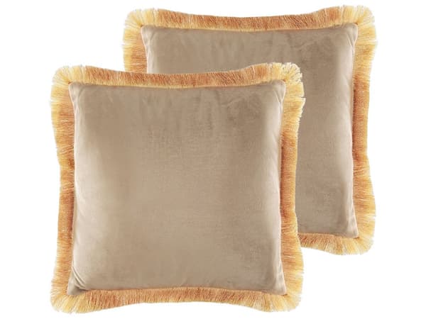Sæt med 2 puder Beige Fløjlsbetræk 45 x 45 cm Pyntepuder Stueindretning