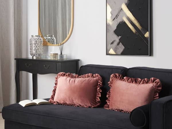 Sæt med 2 Spredepuder Lyserød Velour 30 x 50 cm med Flæser Tuftet Design Blød Stolehynde Dekoration Indretning med Nem Pleje