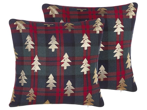 Pyntepuder Grøn Rød Polyester Sæt 45 x 45 cm Små Firkantede Smukke Jule Puder med Juletræs Mønstre Tilbehør til Sofa og Sengen Dekoration