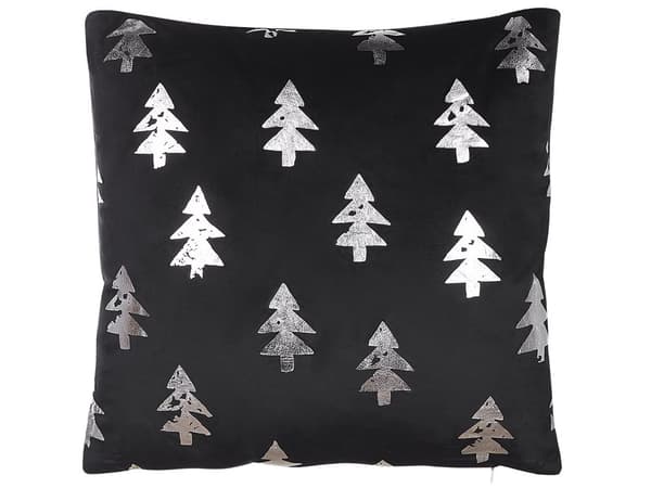 Pyntepuder Sort Sølv Velour Sæt 45 x 45 cm Små Firkantede Smukke Jule Puder med Juletræs Mønstre Tilbehør til Sofa og Sengen Dekoration