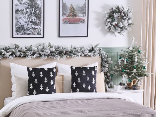 Pyntepuder Sort Sølv Velour Sæt 45 x 45 cm Små Firkantede Smukke Jule Puder med Juletræs Mønstre Tilbehør til Sofa og Sengen Dekoration