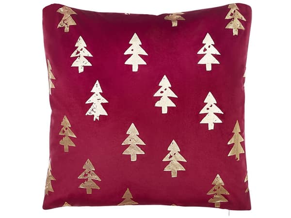 Pyntepuder Rød Sølv Velour Sæt 45 x 45 cm Små Firkantede Smukke Jule Puder med Juletræs Mønstre Tilbehør til Sofa og Sengen Dekoration
