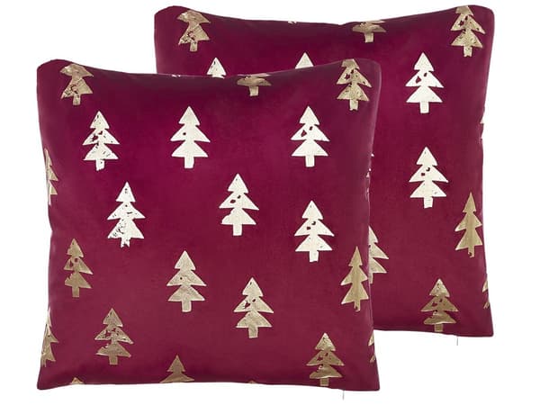 Pyntepuder Rød Sølv Velour Sæt 45 x 45 cm Små Firkantede Smukke Jule Puder med Juletræs Mønstre Tilbehør til Sofa og Sengen Dekoration