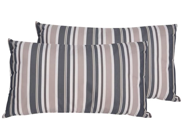 Pyntepuder Blå Beige Polyester Sæt 40 x 70 cm Små Aflange Mønstret Havepuder med Striber til Terrasse Vejr Bestandig Aftagelig Betræk