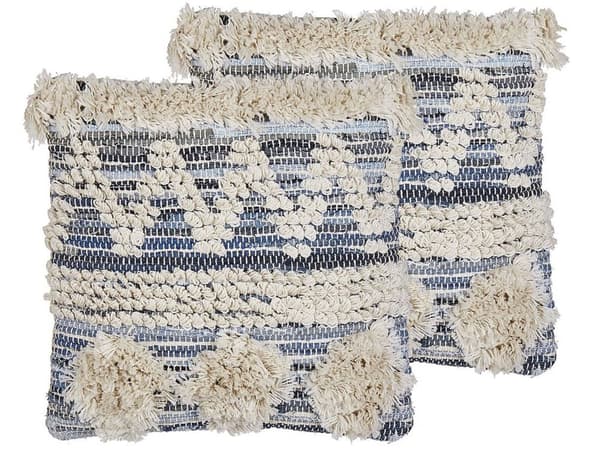 Koristetyyny sinibeige 45 x 45 cm 2 kpl geometrisella kuvioinnilla boho-tyyli