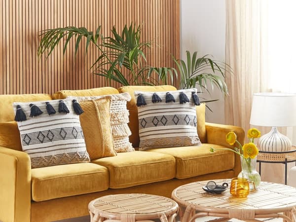 Koristetyyny mustabeige 45 x 45 cm 2 kpl geometrisella kuvioinnilla boho-tyyli