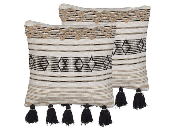 Koristetyyny mustabeige 45 x 45 cm 2 kpl geometrisella kuvioinnilla boho-tyyli