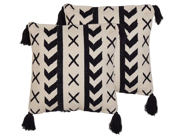 Koristetyyny mustabeige 45 x 45 cm 2 kpl geometrisella kuvioinnilla boho-tyyli