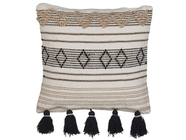 Koristetyyny mustabeige 45 x 45 cm geometrisella kuvioinnilla boho-tyyli