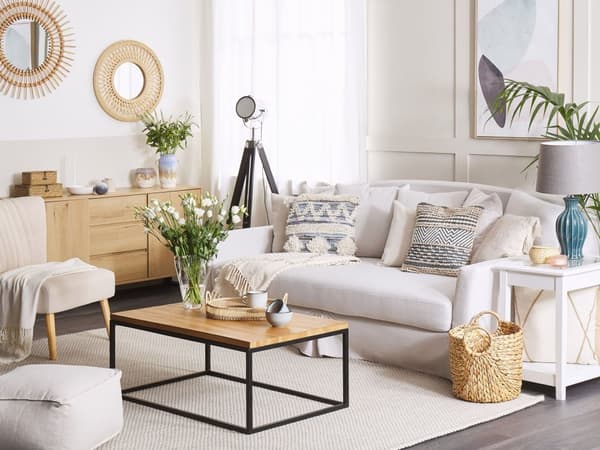 Pyntepuder Blå Beige Bomuld og Polyester Sæt 2 stk 45 x 45 cm Små Firkantede Mønstret Sofapuder Tuftet Tekstureret til Stue Sengen Jeans Look