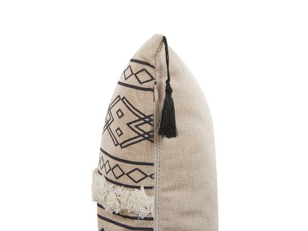 Pyntepuder Beige Hvid Sort Polyester Sæt 30 x 50 cm Små Flotte Aflange Rektangulær Sofapuder med Kvaster til Stuen Orientalsk Afrika Mønster