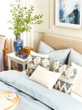 Miniatyrbillede 4 af 10: Pyntepude Blå Beige Bomuld og Polyester 45 x 45 cm Lille Firkantet Mønstret Sofapude Tuftet Tekstureret til Stuen Sengen Jeans Look Design