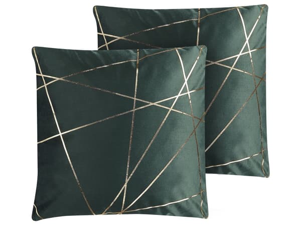 Pyntepuder Grøn Guld Velour Sæt 45 x 45 cm Små Flotte Firkantede Sofapuder til Stuen Strege Mønster Pude til Seng Moderne Retro Bløde