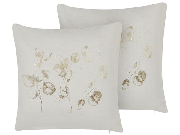 Pyntepuder Beige Guld Polyester Sæt 45 x 45 cm Små Firkantede Mønstrede Sofapuder til Stuen og Soveværelse Design Botanisk Blomster Tilbehør