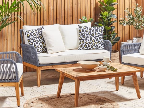 Pyntepuder Gulv Hvid Sort Flerfarvet Sæt 45 x 45 cm Dekorative Små Firkantede Sofapuder til Stue med Panter Mønster til Udendørs Terrasse Have