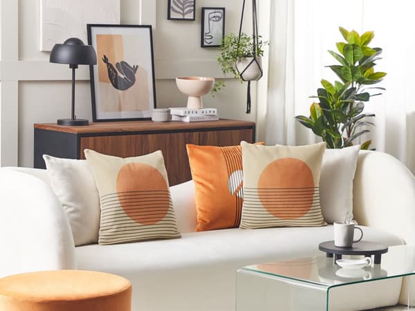 Pyntepuder Beige Orange Polyester Multifarvet Bomuld Sæt 2 stk 45 x 45 cm Dekorative Flotte Små Firkantede Sofapuder til Stue Soveværelse