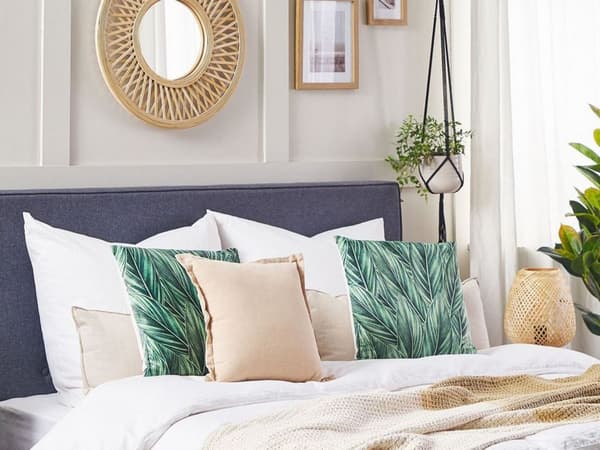 Pyntepuder Hvid Grøn Velour Sæt 45 x 45 cm Små Firkantede Bladmønster Puder til Sofa og Sengen i Moderne Retro Soveværelse Stue Dekor