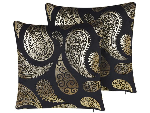 Pyntepudesæt 2 stk 45 x 45 cm Guld og Sort Puder til Sofa