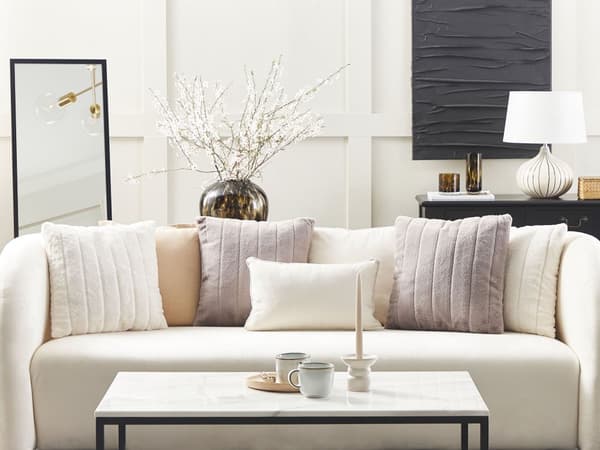 Pyntepuder Grå Polyester 45 x 45 cm Små Flotte Firkantede Bløde Fluffy Sofapuder til Stue med Kunstpels Puder til Seng Soveværelse Tilbehør