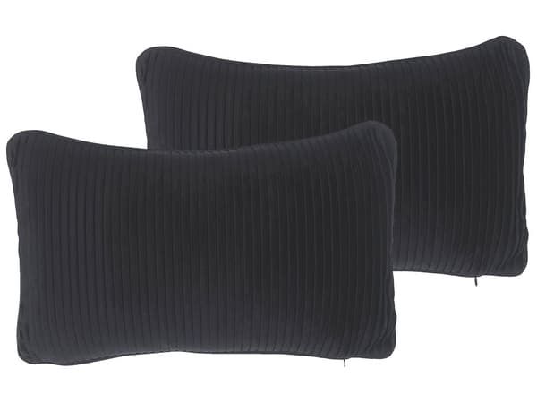 Sæt med 2 Dekorative Puder Sort Stof Stribet 30 x 50 cm Minimalistisk Moderne Tilbehør