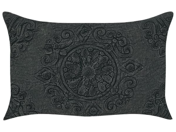 Pyntepude grå Bomuld Polypropylen 30x50 cm Boho Rustik Tekstureret Design Mønster Rektangulær Stue Indretning