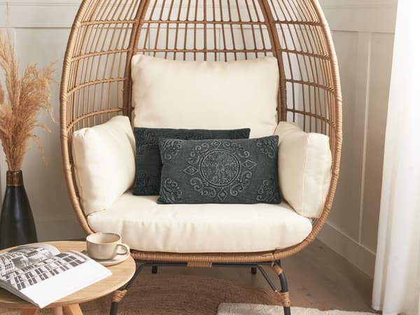 Pyntepude grå Bomuld Polypropylen 30x50 cm Boho Rustik Tekstureret Design Mønster Rektangulær Stue Indretning