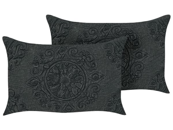 Pyntepude grå Bomuld Polypropylen 30x50 cm Boho Rustik Tekstureret Design Mønster Rektangulær Stue Indretning