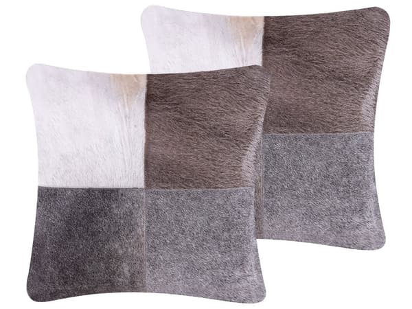 Pyntepuder Grå Koskind Læder med polyester fyld 2 sæt 45 x 45 cm Patchwork Mønster Landlig Moderne Dekor Tilbehør