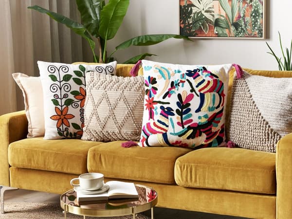 Pude Flerfarvet bomuld 50 x 50 cm Dyremotiv Håndlavet broderet aftageligt betræk med fyld Boho Style