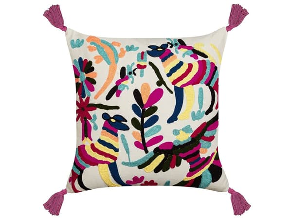 Pude Flerfarvet bomuld 50 x 50 cm Dyremotiv Håndlavet broderet aftageligt betræk med fyld Boho Style