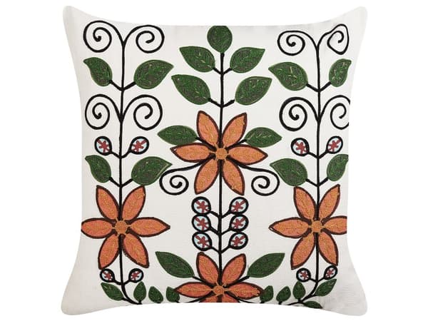 Sæt med 2 Spredepuder Flerfarvet Bomuld 50 x 50 cm Blomstermønster Håndlavet Broderet Aftageligt Betræk med Fyld Boho Style